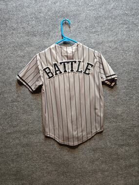 Battle Sports Youth Medium Grey Pinstripe Button-Up Baseball Jersey YM